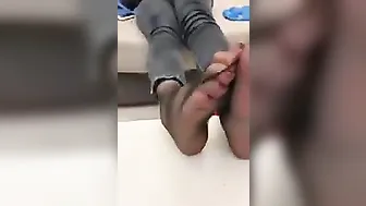 Black nylon feet soles, foot fetish toys #2