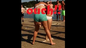 BIKINI GIRL FIGHT AT BEACH - SUPER KICK IN THE PUSSY