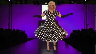 Crossdresser modeling polkadot Vivien of Holloway dress