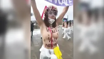 naked body protest girls in Paris France against coronavirus, #2