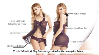 ADOREJOY Womens Lingerie Lace Babydoll Halter Chemise Strap Nightwear Plus Size Sleepwear #2