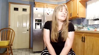 Alicia (dressed in a sexy, form fitting, B & W skirt & B top) talks to you & then cleans her kitchen #2