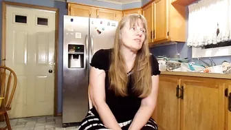 Alicia (dressed in a sexy, form fitting, B & W skirt & B top) talks to you & then cleans her kitchen #3