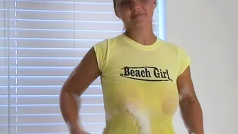 Christina Model - Yellow Beach Girl T-Shirt - Bath Time edit #2 #3