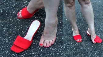 Red flip-flops- Barefoot beautiful little feet