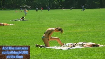 Nudist running through the park