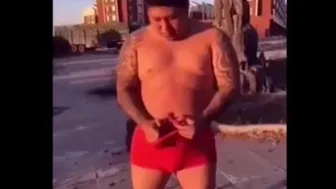 Fire cracker in underwear Chinese guy