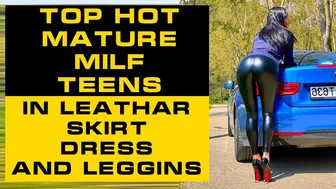 Top hot sexy MILF mature women teen in leathar skirt dress body pants leggings stockings high heels №2