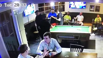 Smacks him with a pool cue and ends it with left right combination, Bar fight in Dublin city #2