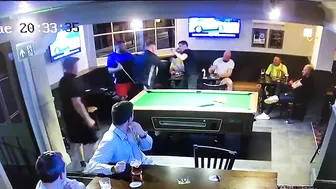 Smacks him with a pool cue and ends it with left right combination, Bar fight in Dublin city #4