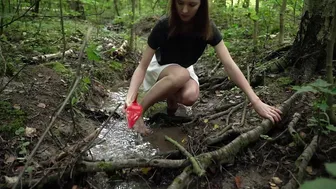 High heels abused in the forest, girl on high heels lost in the forest, high heels muddy (scene 538)