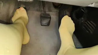 Driving Manual Car in Yellow Stockings PREVIEW