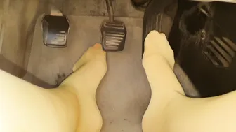 Driving Manual Car in Yellow Stockings PREVIEW #3